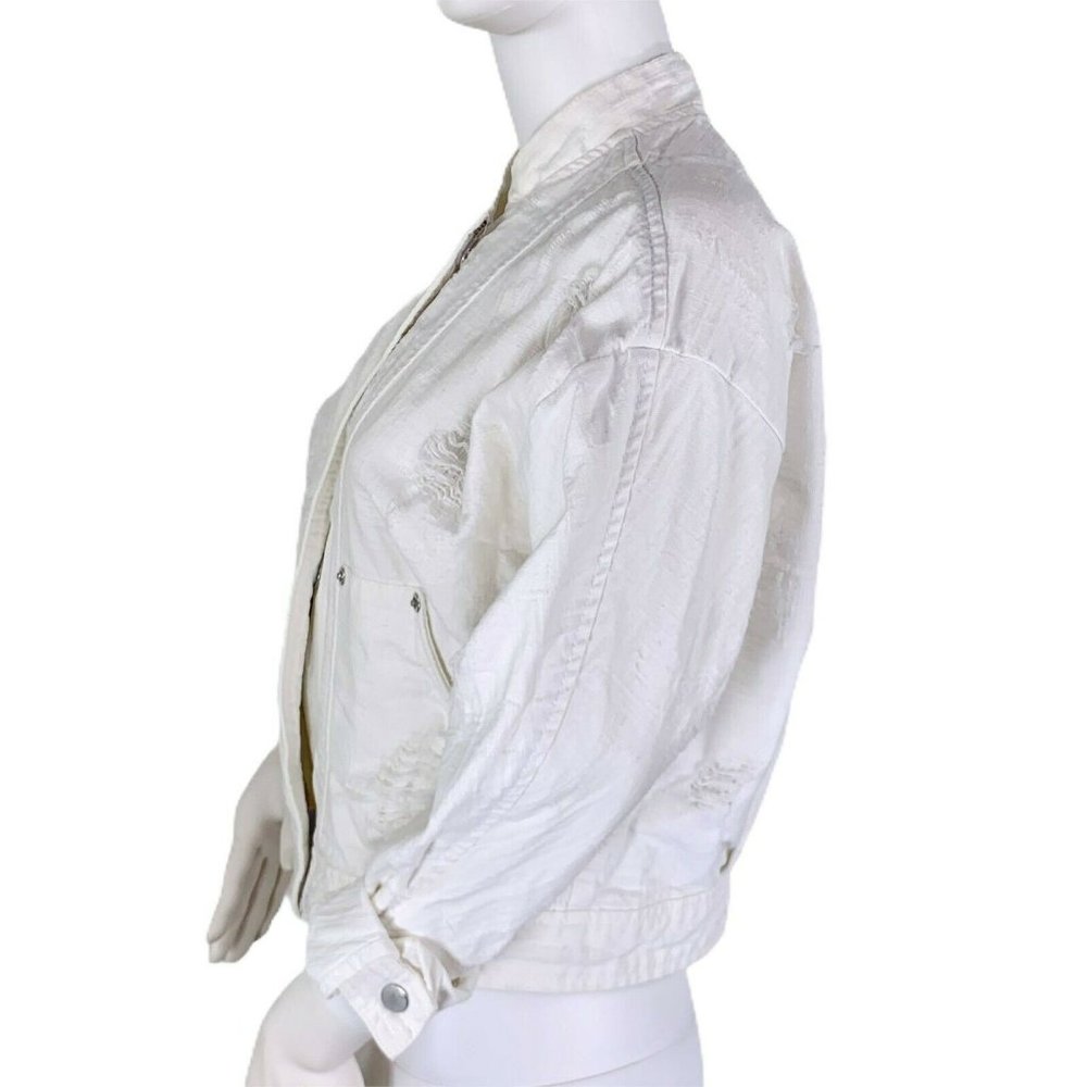Free People Distressed Off White Denim Jean Jacket - Picture 5 of 12